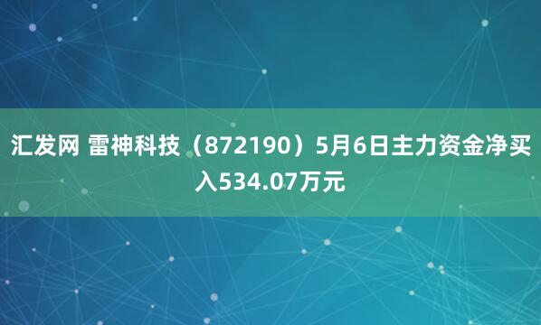 汇发网 雷神科技（872190）5月6日主力资金净买入534.07万元